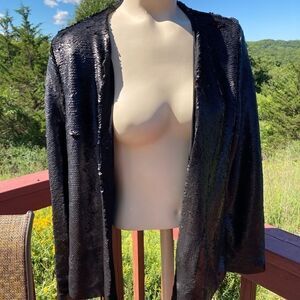 Paper Crane ANTHRO tie or open long sleeve black sequin jacket top Medium